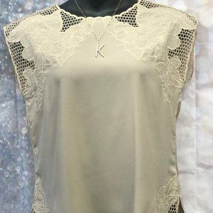Chico's Beige Cutout & Embroidered Blouse